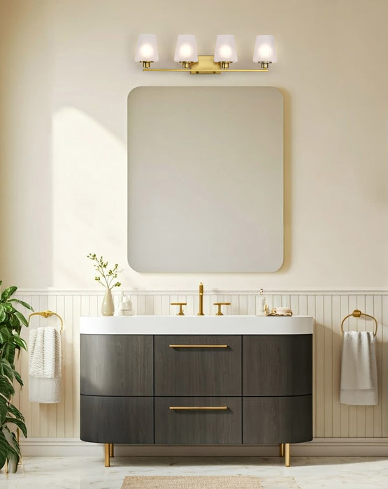 Vanity Nuvo 60-8234 Lune - 4 Light Vanity - Vintage Brass Finish - Etched White Glass Nuvo