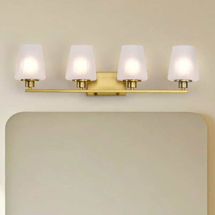 Vanity Nuvo 60-8234 Lune - 4 Light Vanity - Vintage Brass Finish - Etched White Glass Nuvo
