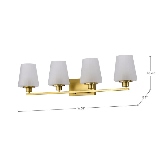 Vanity Nuvo 60-8234 Lune - 4 Light Vanity - Vintage Brass Finish - Etched White Glass Nuvo