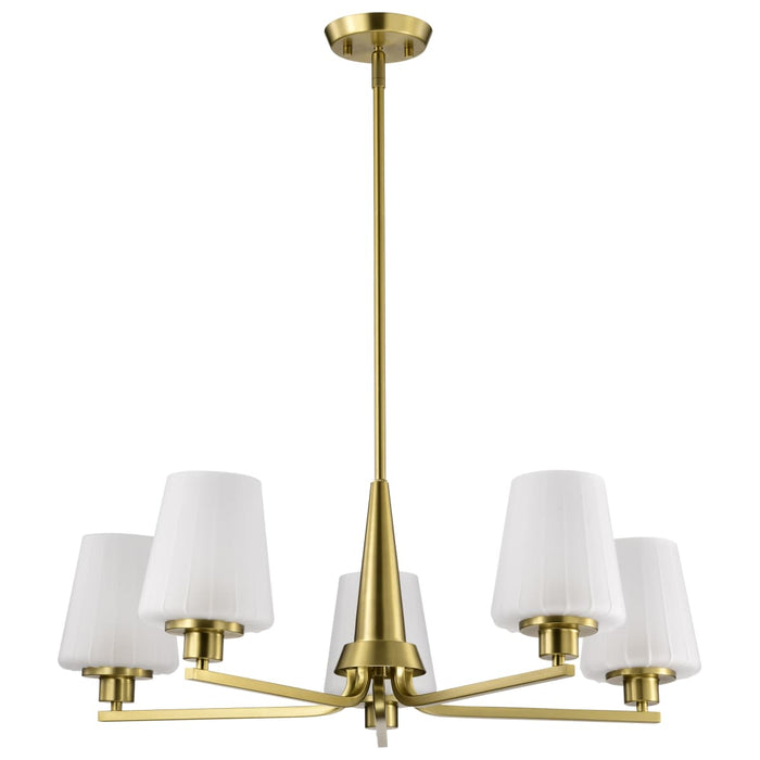 Chandelier Nuvo 60-8235 Lune - 5 Light Chandelier - Vintage Brass Finish - Etched White Glass Nuvo