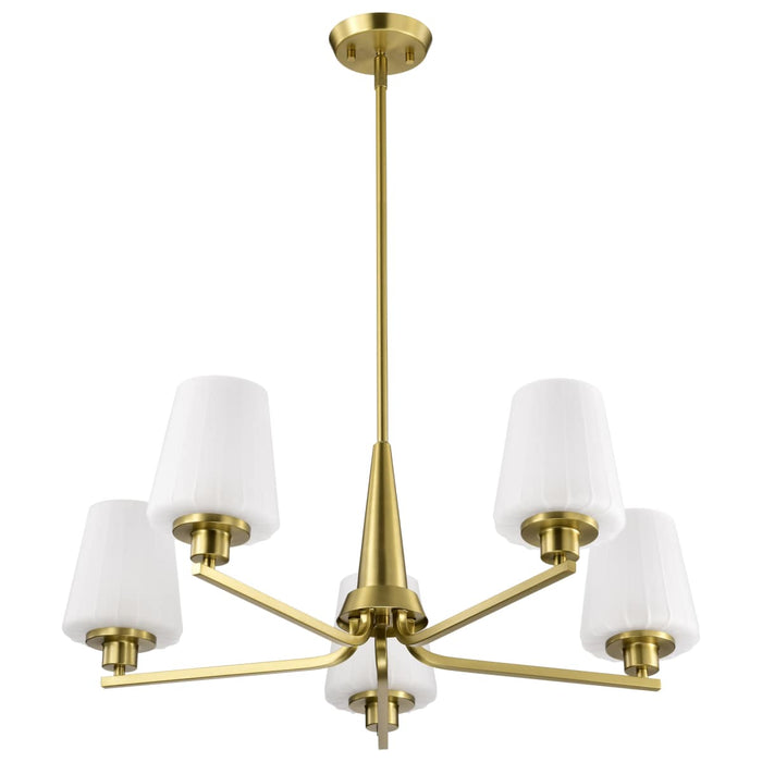 Chandelier Nuvo 60-8235 Lune - 5 Light Chandelier - Vintage Brass Finish - Etched White Glass Nuvo