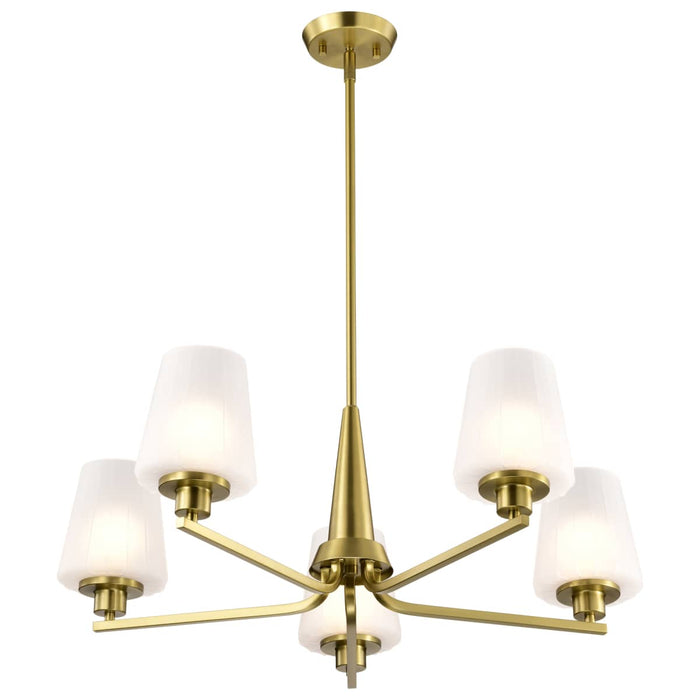 Chandelier Nuvo 60-8235 Lune - 5 Light Chandelier - Vintage Brass Finish - Etched White Glass Nuvo