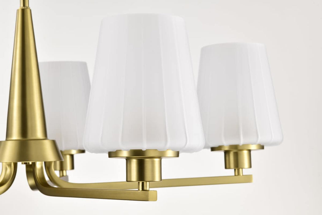 Chandelier Nuvo 60-8235 Lune - 5 Light Chandelier - Vintage Brass Finish - Etched White Glass Nuvo