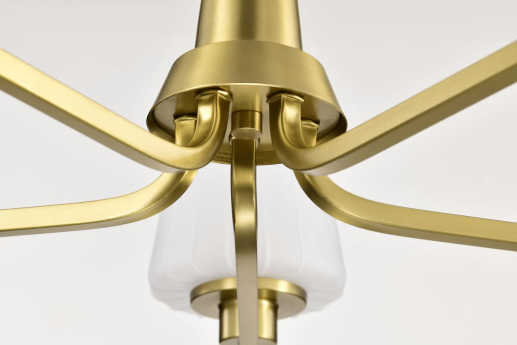 Chandelier Nuvo 60-8235 Lune - 5 Light Chandelier - Vintage Brass Finish - Etched White Glass Nuvo