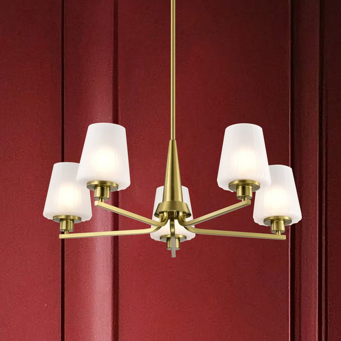 Chandelier Nuvo 60-8235 Lune - 5 Light Chandelier - Vintage Brass Finish - Etched White Glass Nuvo
