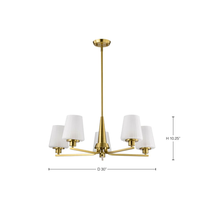 Chandelier Nuvo 60-8235 Lune - 5 Light Chandelier - Vintage Brass Finish - Etched White Glass Nuvo