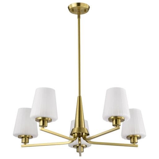 Chandelier Nuvo 60-8235 Lune - 5 Light Chandelier - Vintage Brass Finish - Etched White Glass Nuvo