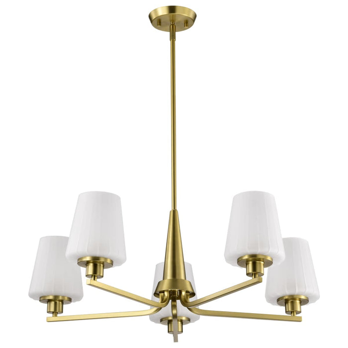Chandelier Nuvo 60-8235 Lune - 5 Light Chandelier - Vintage Brass Finish - Etched White Glass Nuvo