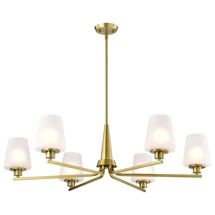 Chandelier Nuvo 60-8236 Lune - 6 Light Chandelier - Vintage Brass Finish - Etched White Glass Nuvo
