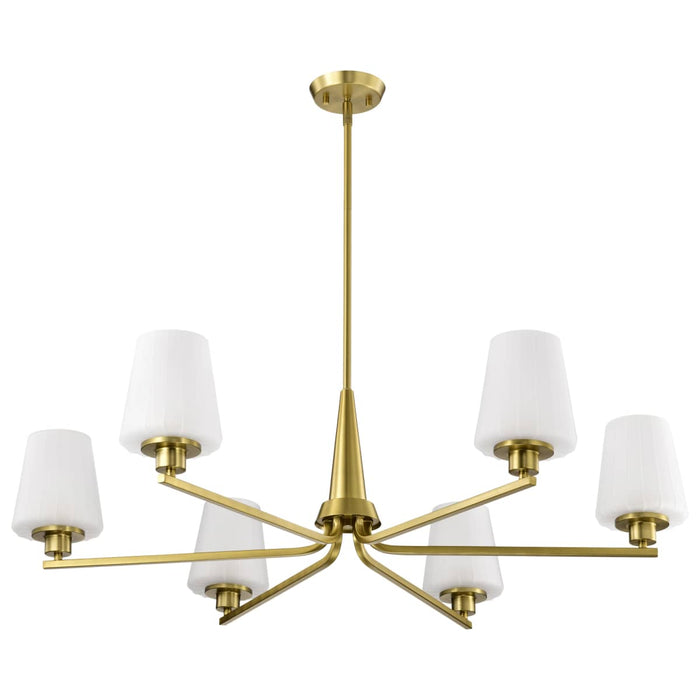 Chandelier Nuvo 60-8236 Lune - 6 Light Chandelier - Vintage Brass Finish - Etched White Glass Nuvo