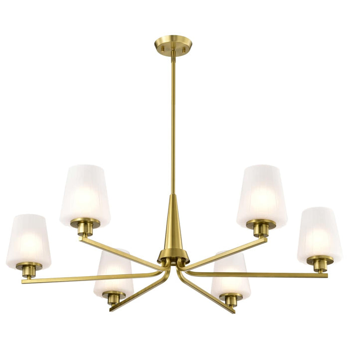 Chandelier Nuvo 60-8236 Lune - 6 Light Chandelier - Vintage Brass Finish - Etched White Glass Nuvo