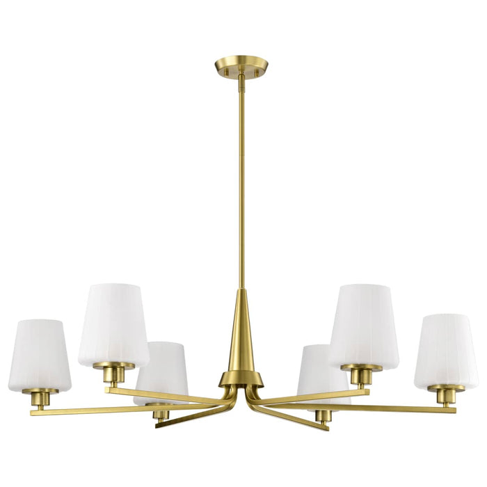 Chandelier Nuvo 60-8236 Lune - 6 Light Chandelier - Vintage Brass Finish - Etched White Glass Nuvo