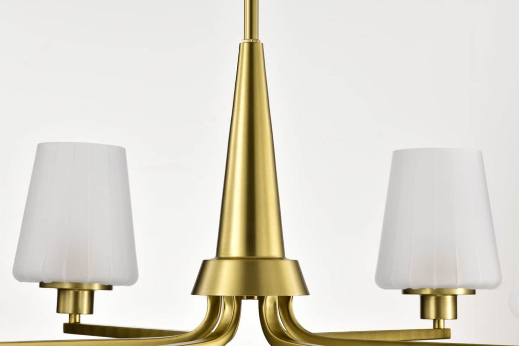 Chandelier Nuvo 60-8236 Lune - 6 Light Chandelier - Vintage Brass Finish - Etched White Glass Nuvo