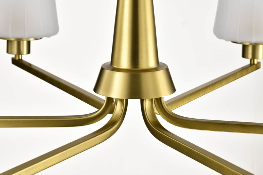 Chandelier Nuvo 60-8236 Lune - 6 Light Chandelier - Vintage Brass Finish - Etched White Glass Nuvo