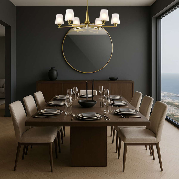 Chandelier Nuvo 60-8236 Lune - 6 Light Chandelier - Vintage Brass Finish - Etched White Glass Nuvo