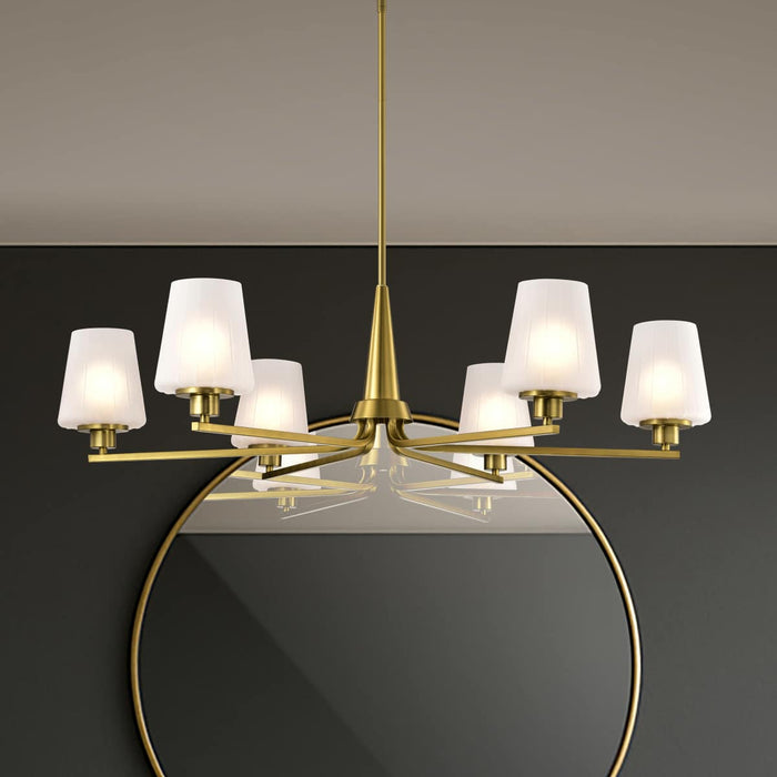 Chandelier Nuvo 60-8236 Lune - 6 Light Chandelier - Vintage Brass Finish - Etched White Glass Nuvo