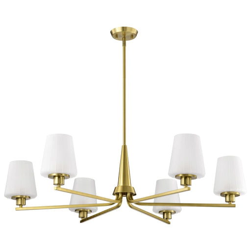 Chandelier Nuvo 60-8236 Lune - 6 Light Chandelier - Vintage Brass Finish - Etched White Glass Nuvo