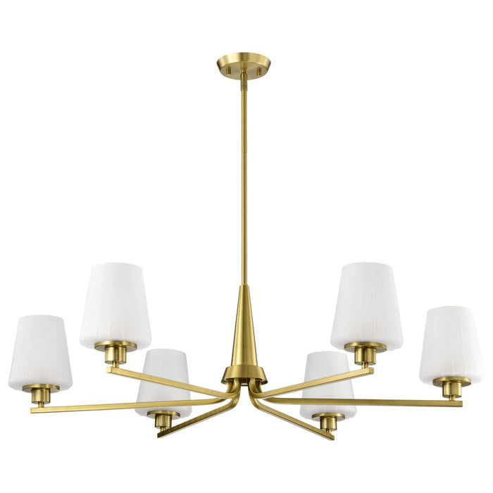 Chandelier Nuvo 60-8236 Lune - 6 Light Chandelier - Vintage Brass Finish - Etched White Glass Nuvo