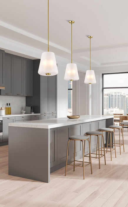 Pendant Nuvo 60-8238 Lune - 3 Light Pendant - Vintage Brass Finish - Etched White Glass Nuvo