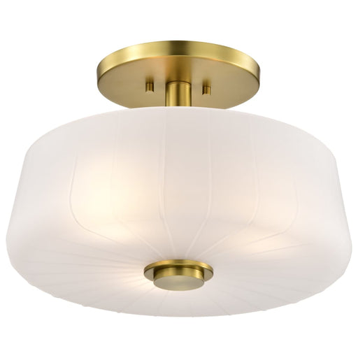 Semi Flush Mount Nuvo 60-8239 Lune - 3 Light Semi-Flush - Vintage Brass Finish - Etched White Glass Nuvo
