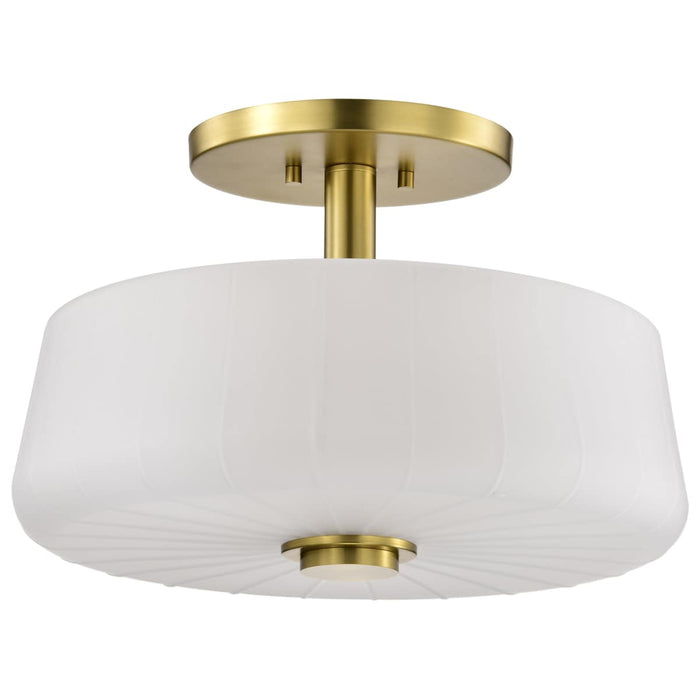 Semi Flush Mount Nuvo 60-8239 Lune - 3 Light Semi-Flush - Vintage Brass Finish - Etched White Glass Nuvo