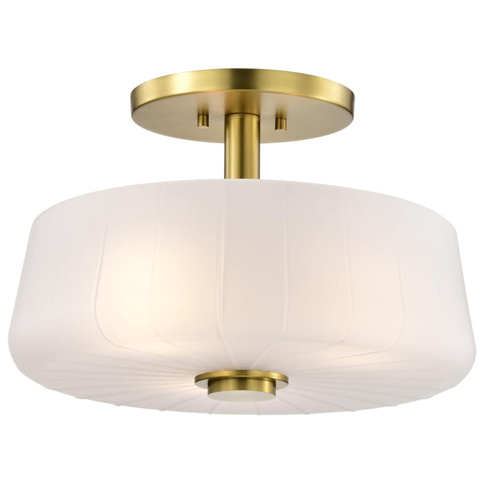 Semi Flush Mount Nuvo 60-8239 Lune - 3 Light Semi-Flush - Vintage Brass Finish - Etched White Glass Nuvo