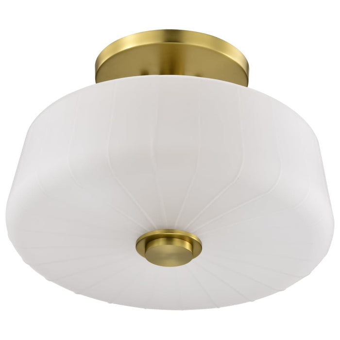 Semi Flush Mount Nuvo 60-8239 Lune - 3 Light Semi-Flush - Vintage Brass Finish - Etched White Glass Nuvo