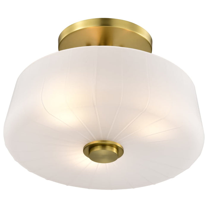 Semi Flush Mount Nuvo 60-8239 Lune - 3 Light Semi-Flush - Vintage Brass Finish - Etched White Glass Nuvo