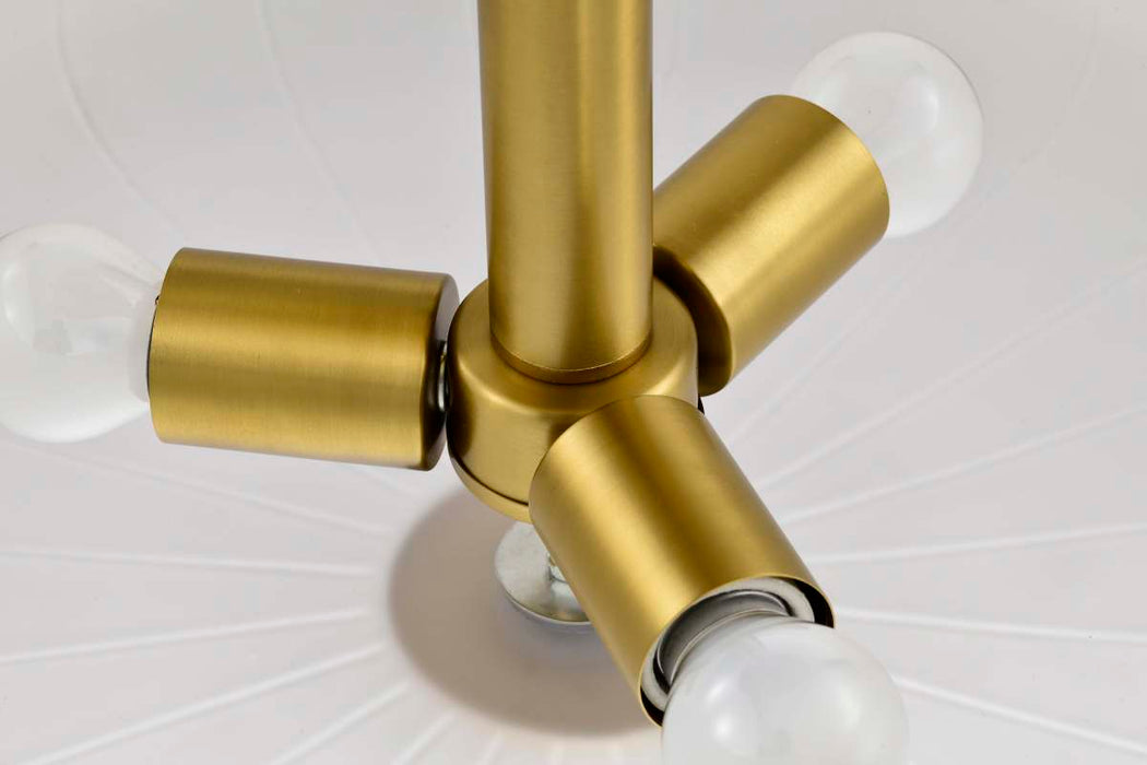 Semi Flush Mount Nuvo 60-8239 Lune - 3 Light Semi-Flush - Vintage Brass Finish - Etched White Glass Nuvo