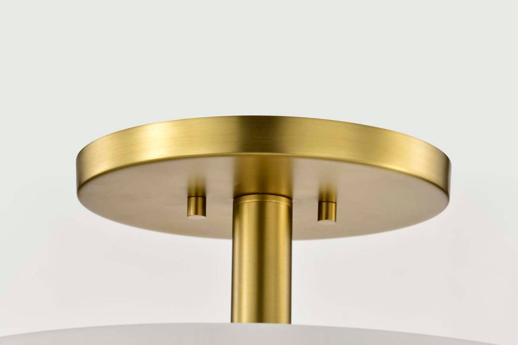 Semi Flush Mount Nuvo 60-8239 Lune - 3 Light Semi-Flush - Vintage Brass Finish - Etched White Glass Nuvo