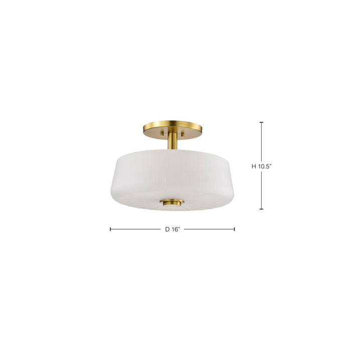 Semi Flush Mount Nuvo 60-8239 Lune - 3 Light Semi-Flush - Vintage Brass Finish - Etched White Glass Nuvo