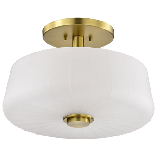 Semi Flush Mount Nuvo 60-8239 Lune - 3 Light Semi-Flush - Vintage Brass Finish - Etched White Glass Nuvo