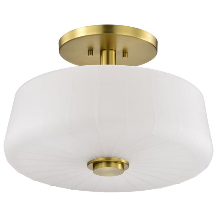 Semi Flush Mount Nuvo 60-8239 Lune - 3 Light Semi-Flush - Vintage Brass Finish - Etched White Glass Nuvo