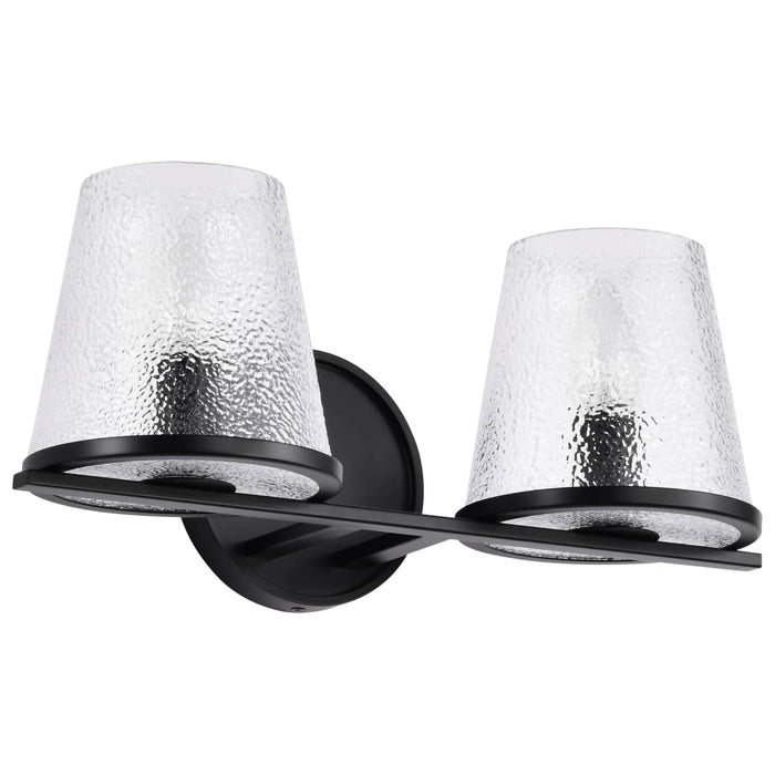 Vanity Nuvo 60-8252 Valentine - 2 Light Vanity - Black Finish - Hammered Glass Nuvo