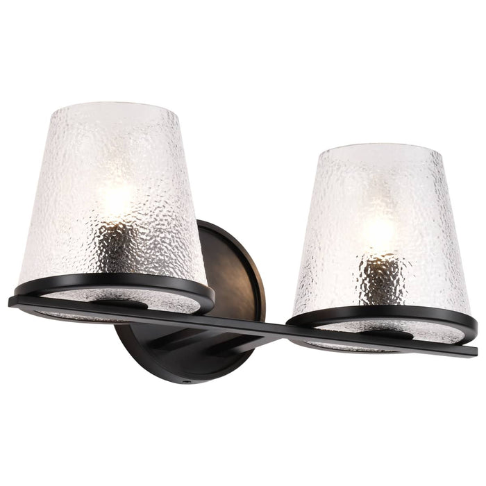 Vanity Nuvo 60-8252 Valentine - 2 Light Vanity - Black Finish - Hammered Glass Nuvo