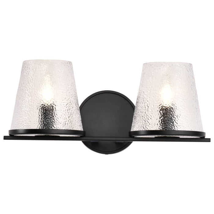 Vanity Nuvo 60-8252 Valentine - 2 Light Vanity - Black Finish - Hammered Glass Nuvo