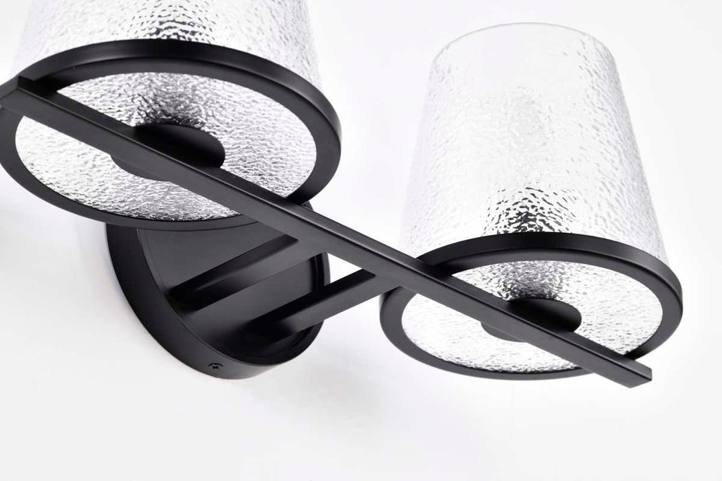 Vanity Nuvo 60-8252 Valentine - 2 Light Vanity - Black Finish - Hammered Glass Nuvo