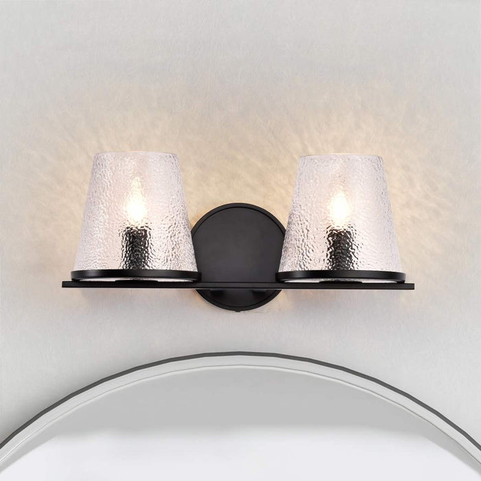 Vanity Nuvo 60-8252 Valentine - 2 Light Vanity - Black Finish - Hammered Glass Nuvo