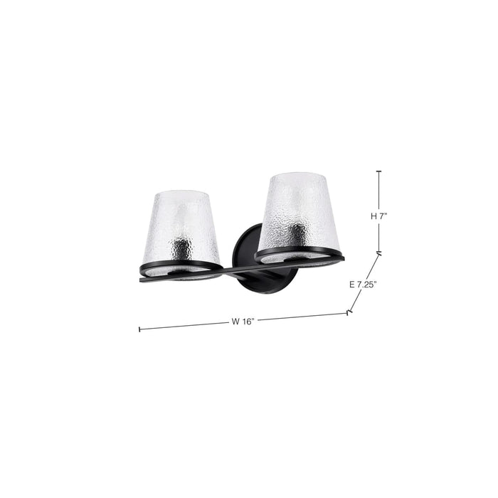 Vanity Nuvo 60-8252 Valentine - 2 Light Vanity - Black Finish - Hammered Glass Nuvo