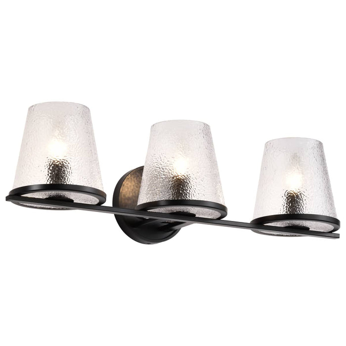 Vanity Nuvo 60-8253 Valentine - 3 Light Vanity - Black Finish - Hammered Glass Nuvo