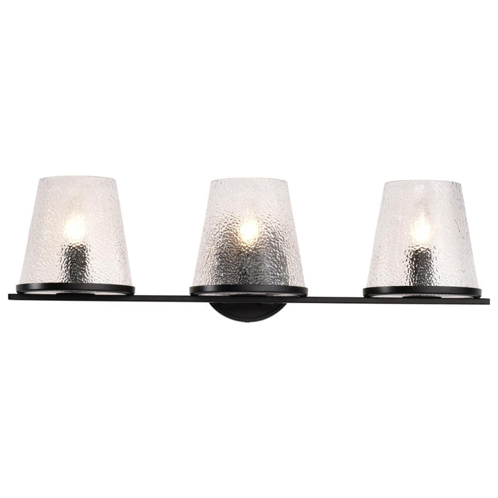 Vanity Nuvo 60-8253 Valentine - 3 Light Vanity - Black Finish - Hammered Glass Nuvo