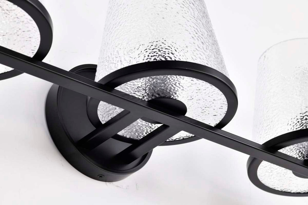Vanity Nuvo 60-8253 Valentine - 3 Light Vanity - Black Finish - Hammered Glass Nuvo