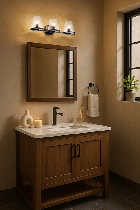 Vanity Nuvo 60-8253 Valentine - 3 Light Vanity - Black Finish - Hammered Glass Nuvo