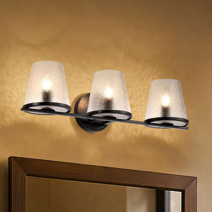 Vanity Nuvo 60-8253 Valentine - 3 Light Vanity - Black Finish - Hammered Glass Nuvo