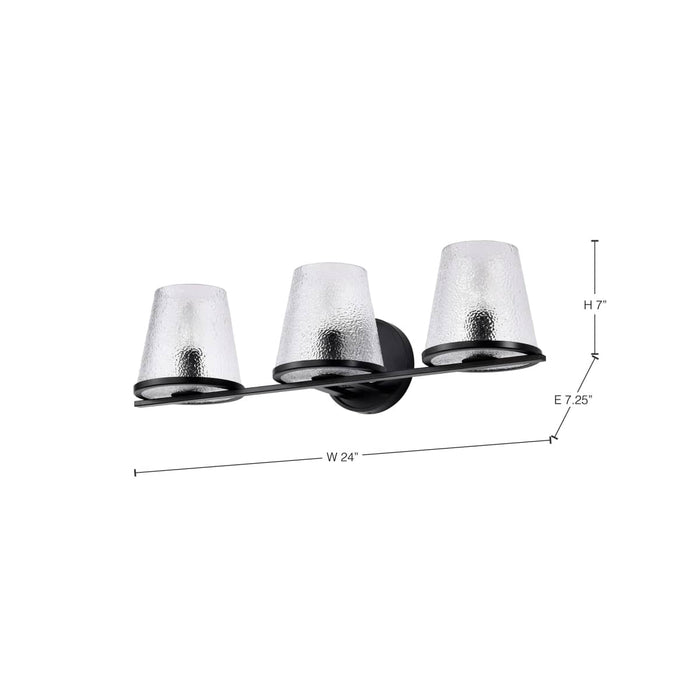 Vanity Nuvo 60-8253 Valentine - 3 Light Vanity - Black Finish - Hammered Glass Nuvo