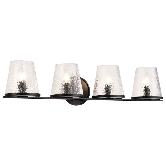 Vanity Nuvo 60-8254 Valentine - 4 Light Vanity - Black Finish - Hammered Glass Nuvo