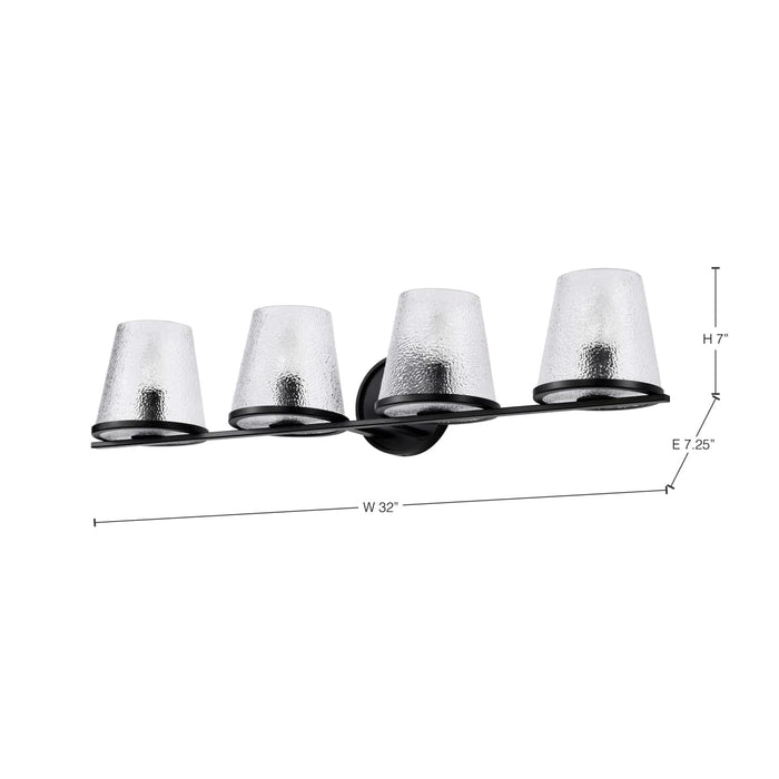 Vanity Nuvo 60-8254 Valentine - 4 Light Vanity - Black Finish - Hammered Glass Nuvo