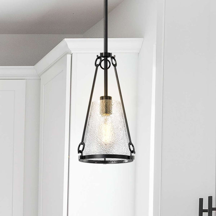 Pendant Nuvo 60-8255 Valentine - Small Pendant - Black Finish - Hammered Glass Nuvo