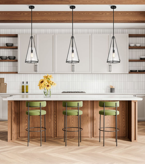 Pendant Nuvo 60-8256 Valentine - Medium Pendant - Black Finish - Hammered Glass Nuvo