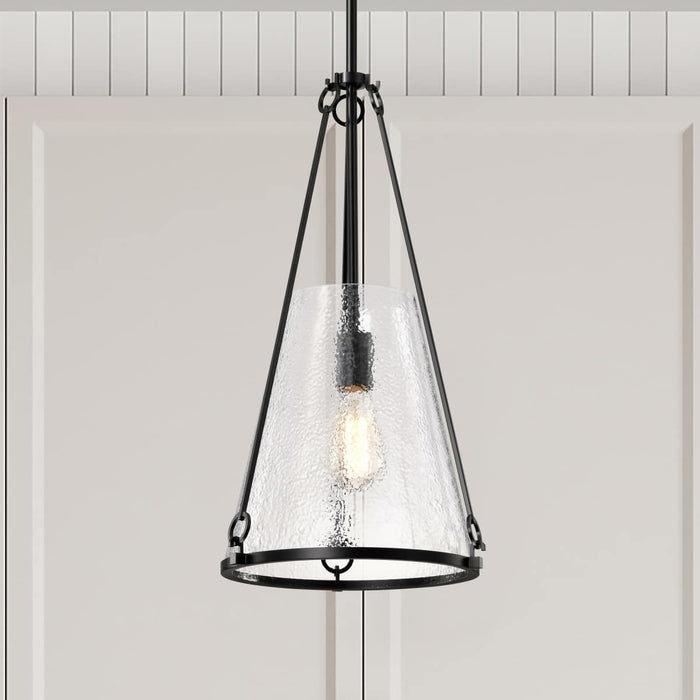 Pendant Nuvo 60-8256 Valentine - Medium Pendant - Black Finish - Hammered Glass Nuvo